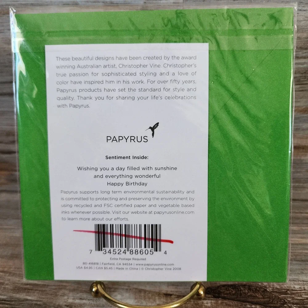 Papyrus Christopher Vine Birthday Card Retro Beach Woman Glitter Green Envelope